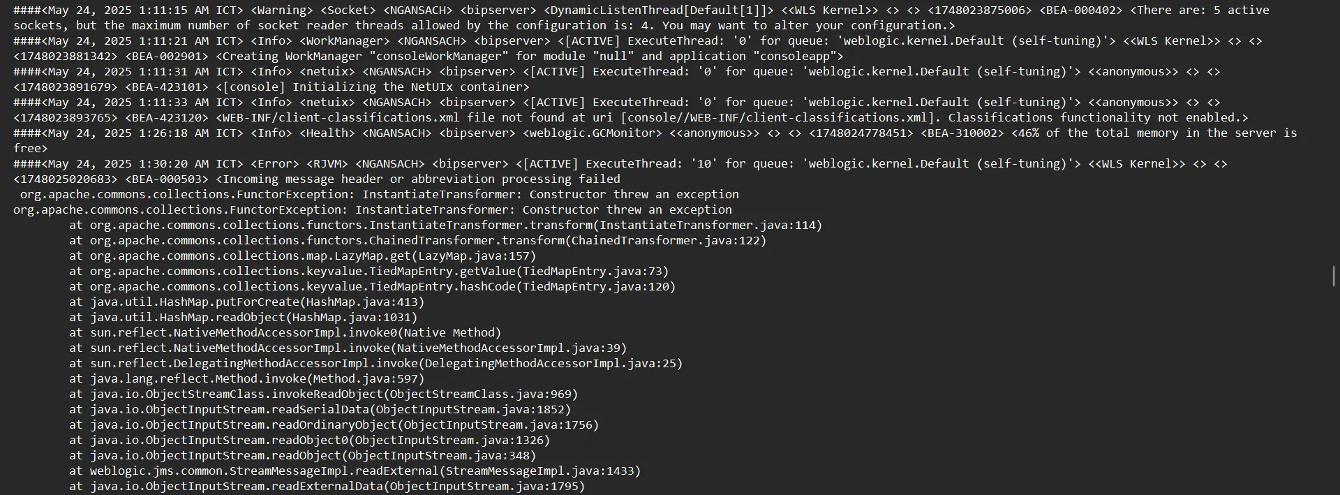 Error messages in bipserver.log