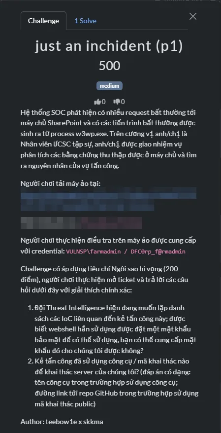 Just an inchident (p1) challenge card