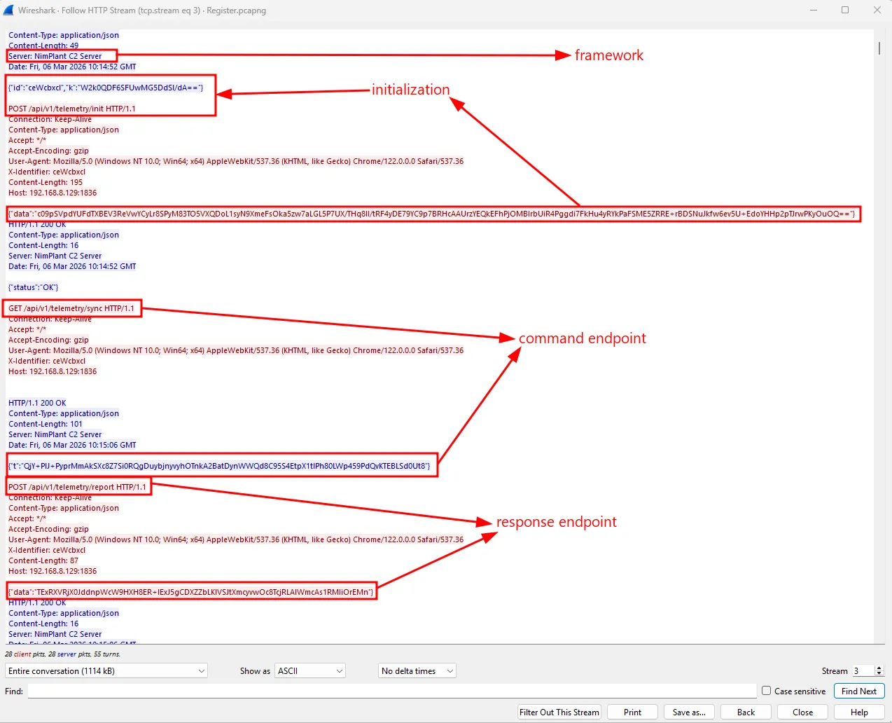 HTTP stream overview for Nimplant traffic